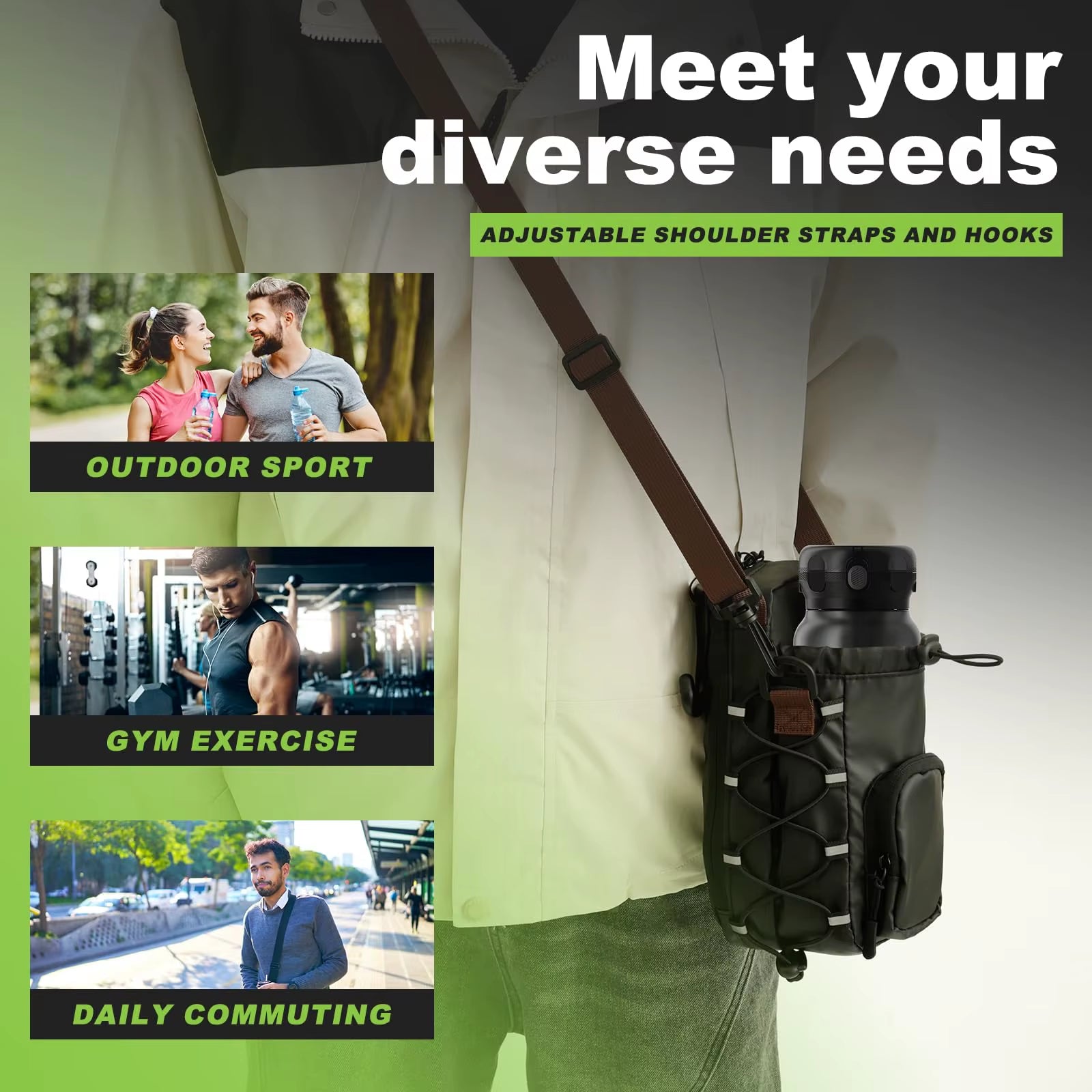 Magnetic Gym Bag with Water Bottle Holder Gym Crossbody Bag Gym Bottle Carrier Bag for Gym Sports Travel Carry-On Items